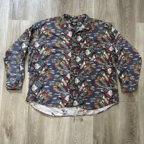 Dockers Shirt Mens Large Button Redhead Ducks Water Fowl Hunting Colorful Casual - Picture 1 of 8